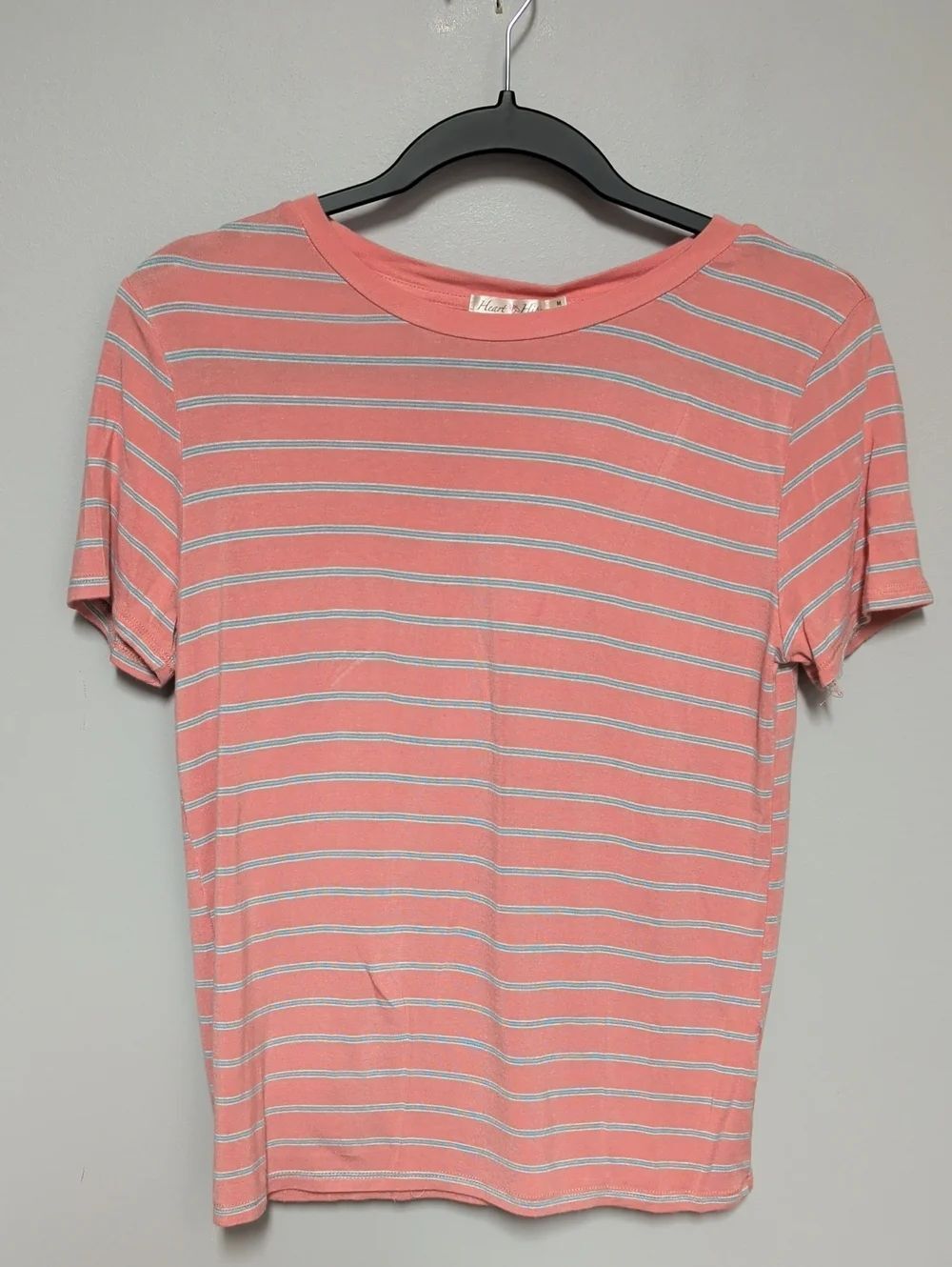 Heart & Hips Coral Stripe Short Sleeve Tee with White and Light Blue Lines